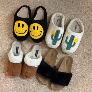 Lot of Women's Cozy Slippers - Black, Yellow, Cream, Brown